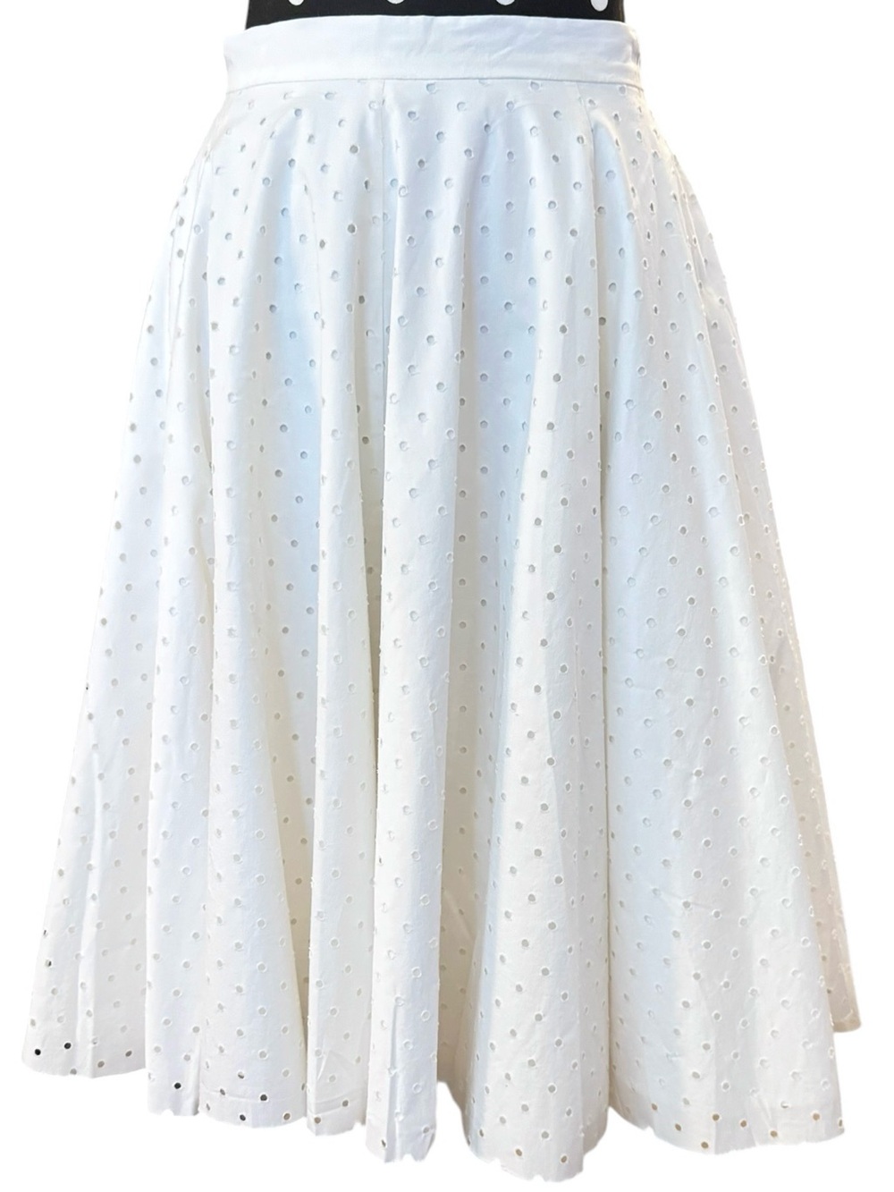 Sonia Rykiel White Eyelet Midi Skirt Cotton Embroidered A Line EU40 US8